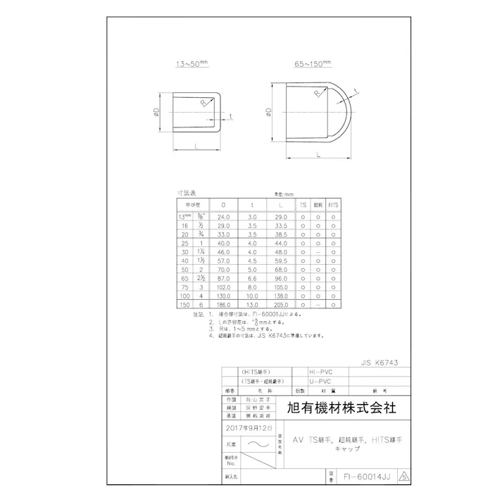 旭有機材 AV TS-キャップ 40 配管部材 TS継手 00000055891【別送品】