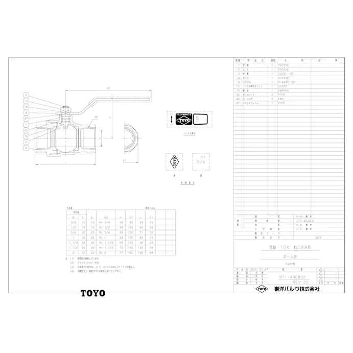 東洋バルヴ BOV 10A BOV 青銅フルボア10Kボール弁 10A 配管部材 青銅 ボール 00000067781(CDC)【ネット注文 ...