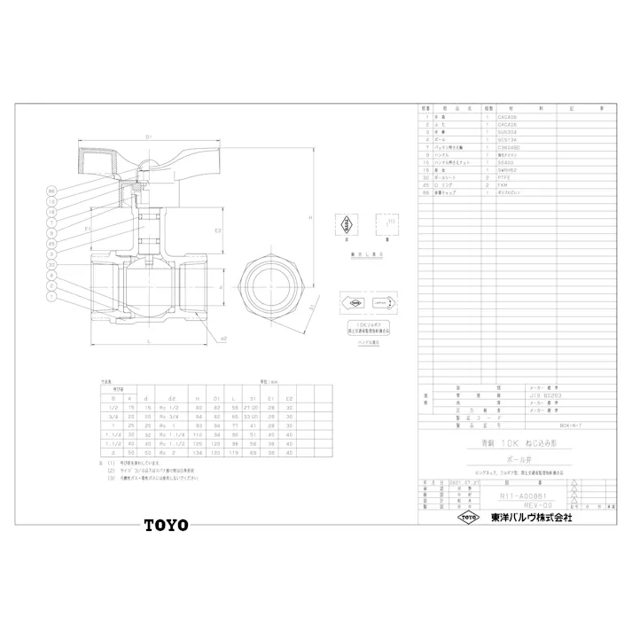 東洋バルヴ BOX-N-T 25A BOX-N-T 青銅 フルボア 10K ボール弁【ロングネック・Tハンドル】 25A 配管部材 青銅 ボール 00000069933【別送品】