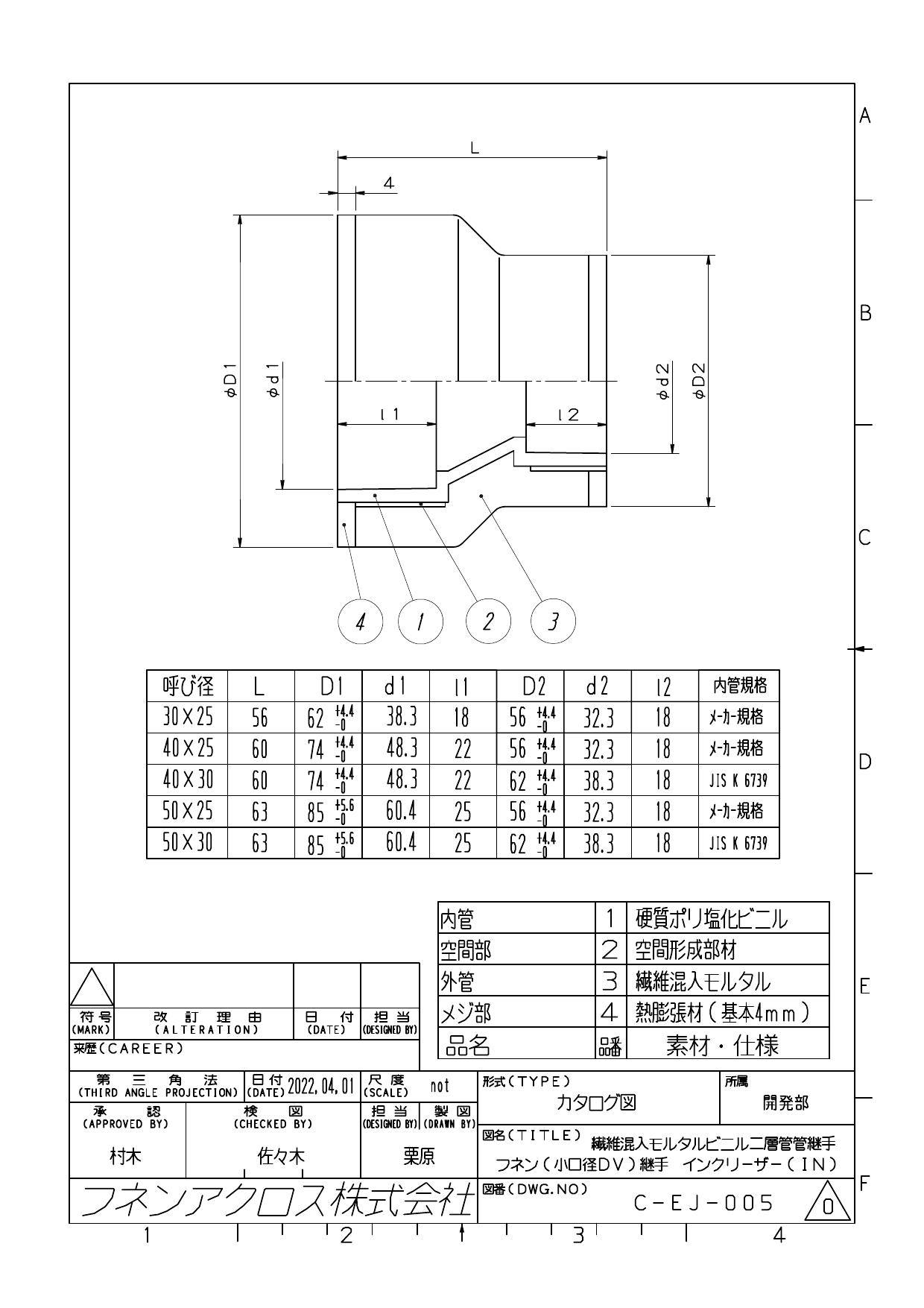 フネンアクロス FPS-NT-IN 40X30 NTIN 小口径インクリーザ 耐火二層管