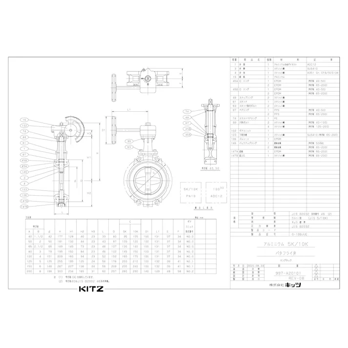 キッツ G-10BJUEショウボウ 150A G-10BJUE アルミバタ弁【ギア式・EPDM・ロングネック・消防評定品】 150A 配管部材 消防認定品 バタフライバルブ(アルミ) 00000114238【別送品】