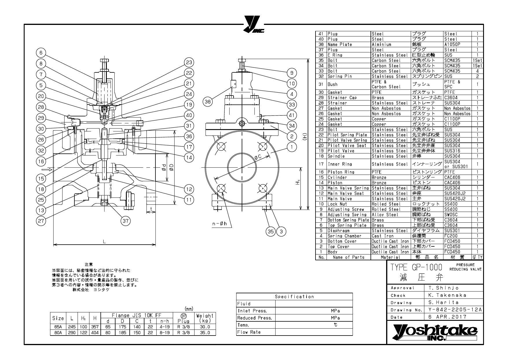 ヨシタケ 蒸気用減圧弁 25A GP-1000-25A - 2