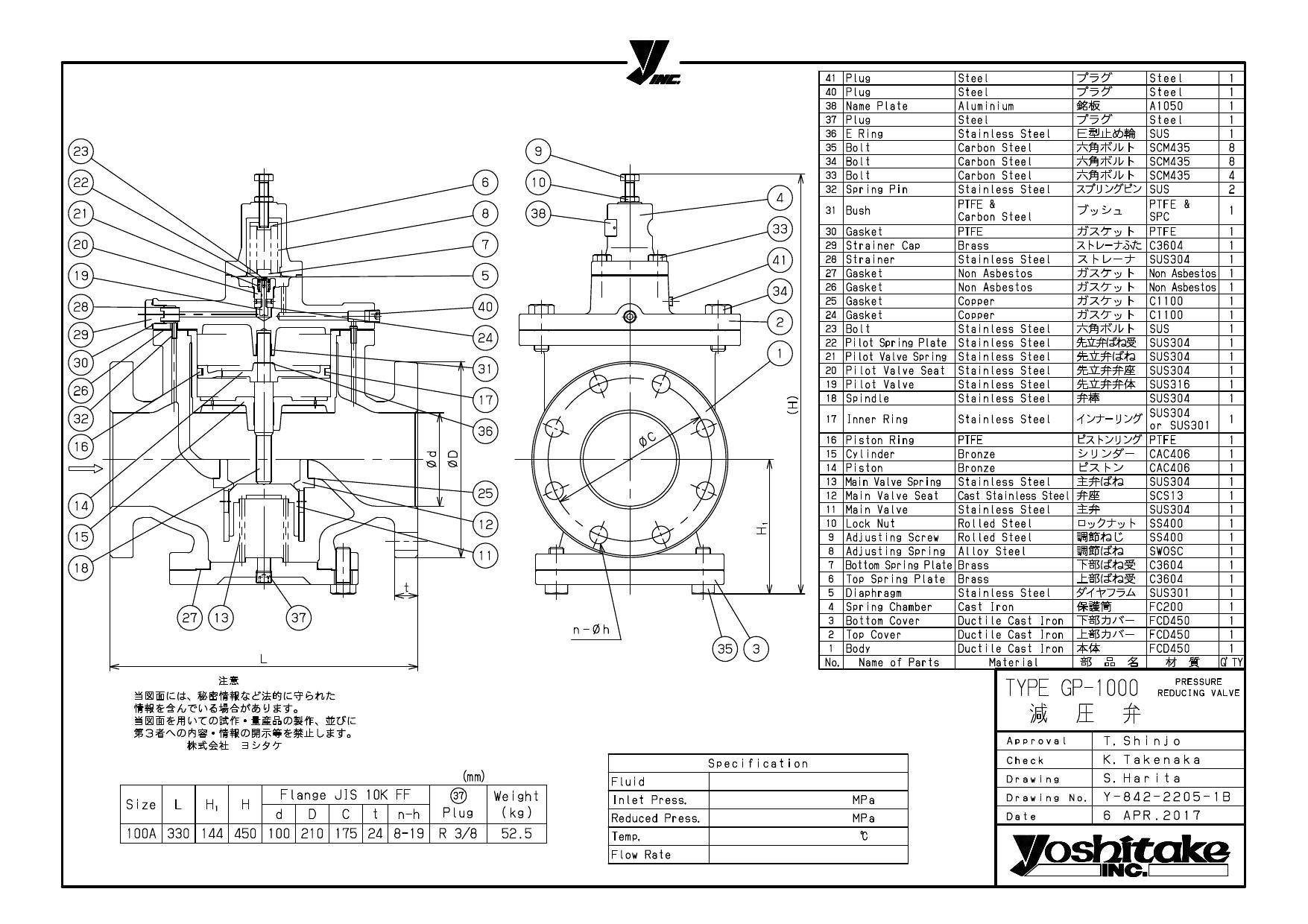 イシグロ ヨシタケ GP-1000 FCD/CAC減圧弁【フランジ・蒸気】 40A 配管部材 減圧バルブ(標準) 00000119345【別送品】  建築資材・木材 ホームセンター通販【カインズ】