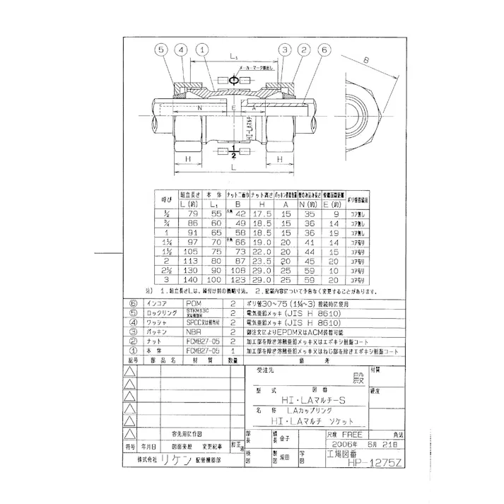 リケン 白 HI-LA-S マルチ型 ソケット 80A 配管部材 HI-LAマルチ型継手 00000130742【別送品】
