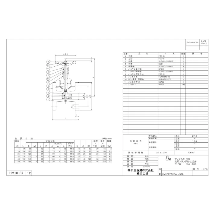日立金属 プロテリアル HM10KFS 50A HM10K FS マレブル汎用仕切弁【フランジ】 50A 配管部材 プロテリアル FCMB 一般弁 00000131284【別送品】