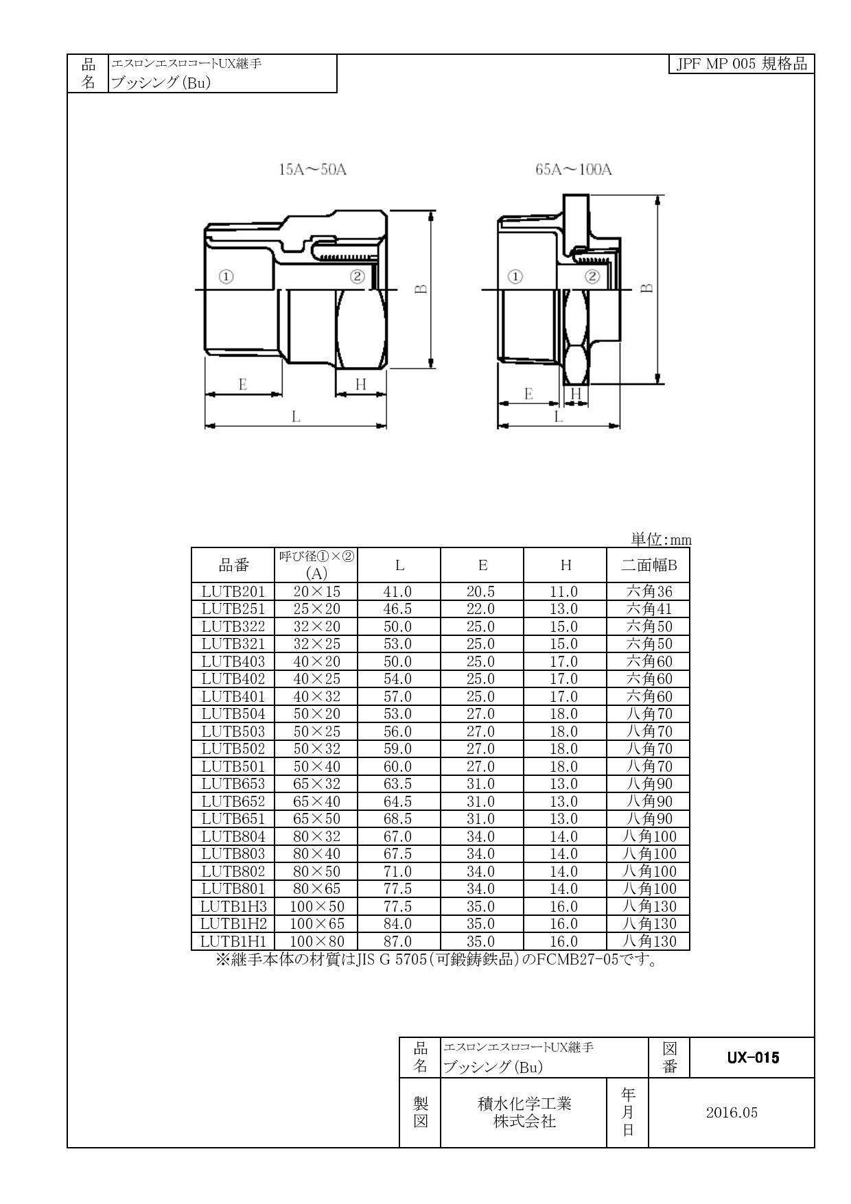 積水化学工業 セキスイ HTLP・UX継手 ブッシング 50AX20A 配管部材 HTLP.UX継手  00000132966(CDC)【ネット注文限定・別送品】 | 建築資材 通販 | ホームセンターのカインズ