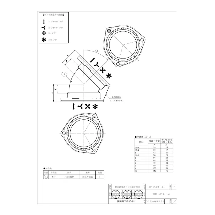 伊藤鉄工 I-45L-H 125A IML・NY-II・IML-G 45L 45°エルボ (共用本体) 125A 配管部材 排水鋼管用可とう継手(本体) 00000136196【別送品】