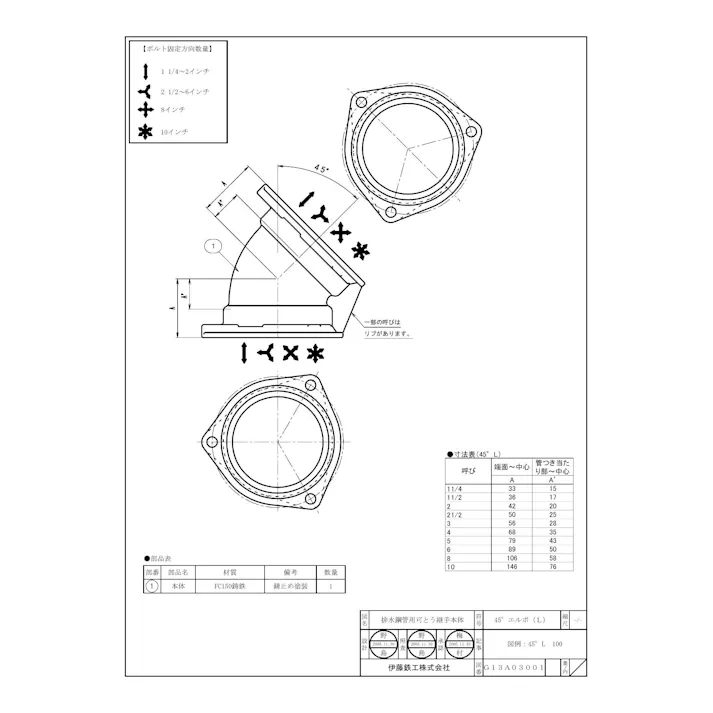 伊藤鉄工 I-45L-H 65A IML・NY-II・IML-G 45L 45°エルボ (共用本体) 65A 配管部材 排水鋼管用可とう継手(本体) 00000136202【別送品】
