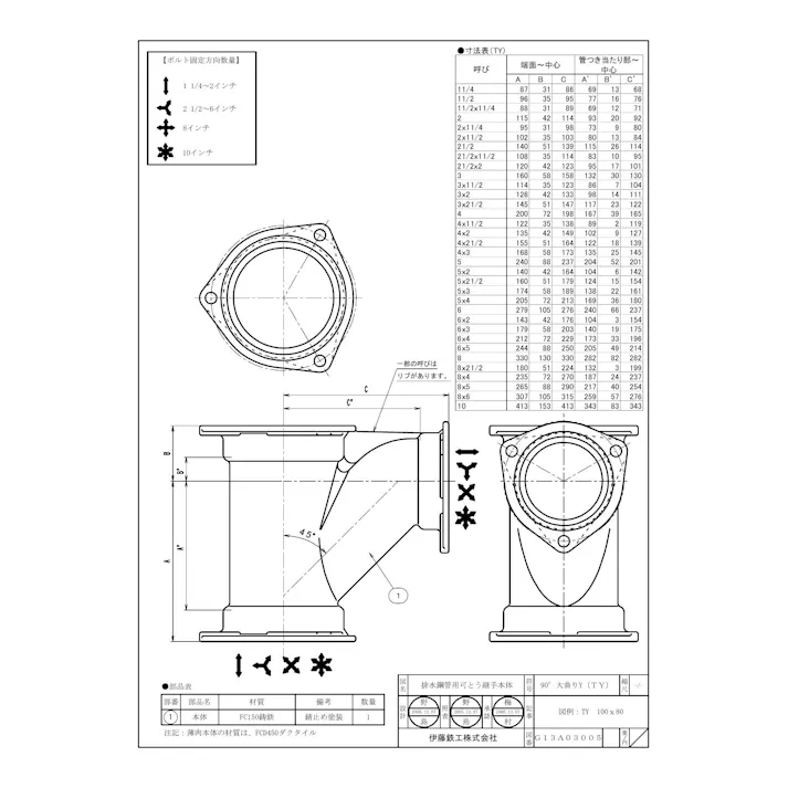 伊藤鉄工 I-TY-H 100AX40A IML・NY-II・IML-G TY 90°大曲りY (共用本体) 100AX40A 配管部材 排水鋼管用可とう継手(本体) 00000162787【別送品】