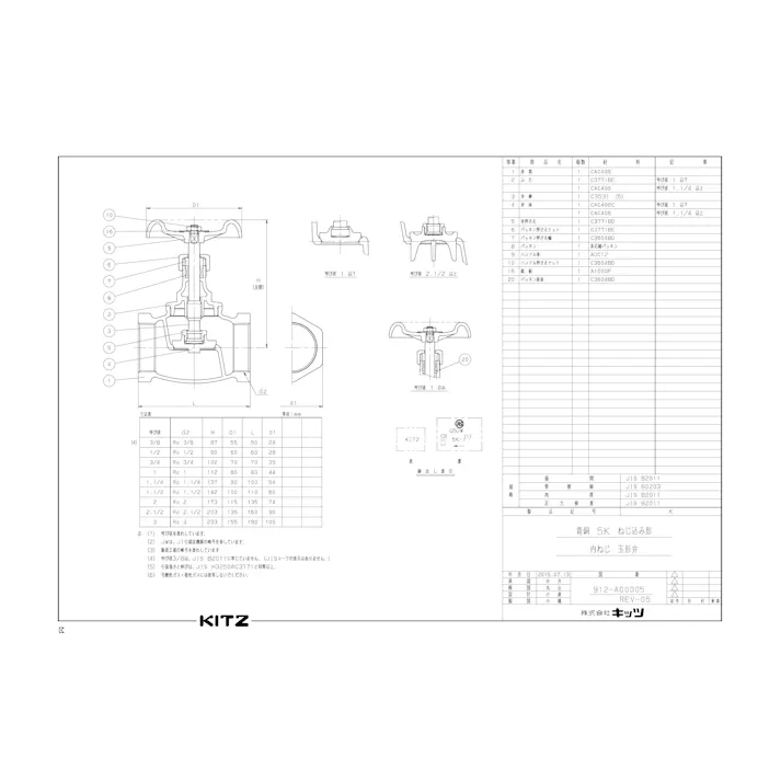 キッツ K 32A K 青銅グローブ弁【JIS5K】 32A 配管部材 青銅(JIS品) 00000178507【別送品】