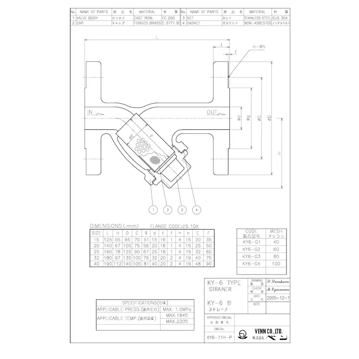 ベン KY6-G2 20A KY6-G2 FC Y形ストレーナ【フランジ・標準60メッシュ】 20A 配管部材 ストレーナ(標準) 00000191206【別送品】