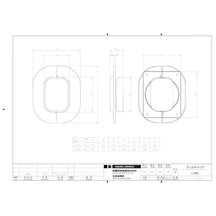 因幡電機産業 LDWC-70-I LDスリムキャップ アイボリー 00000193905【別送品】