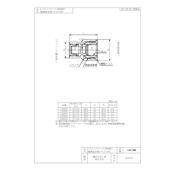 積水化学工業 セキスイ エスロコート LX-ISS 絶縁給水栓ソケット 25A 配管部材 LX継手 00000197371【別送品】