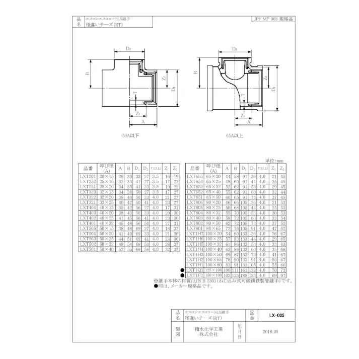 積水化学工業 セキスイ エスロコート LX-異径チーズ 50AX25A 配管部材 LX継手 00000197482【別送品】