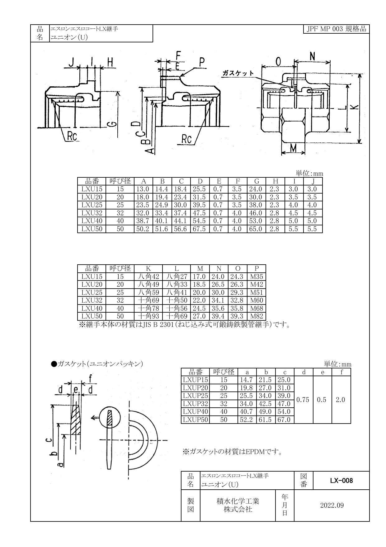 積水化学工業 セキスイ エスロコート LX-ユニオン 25A 配管部材 LX継手
