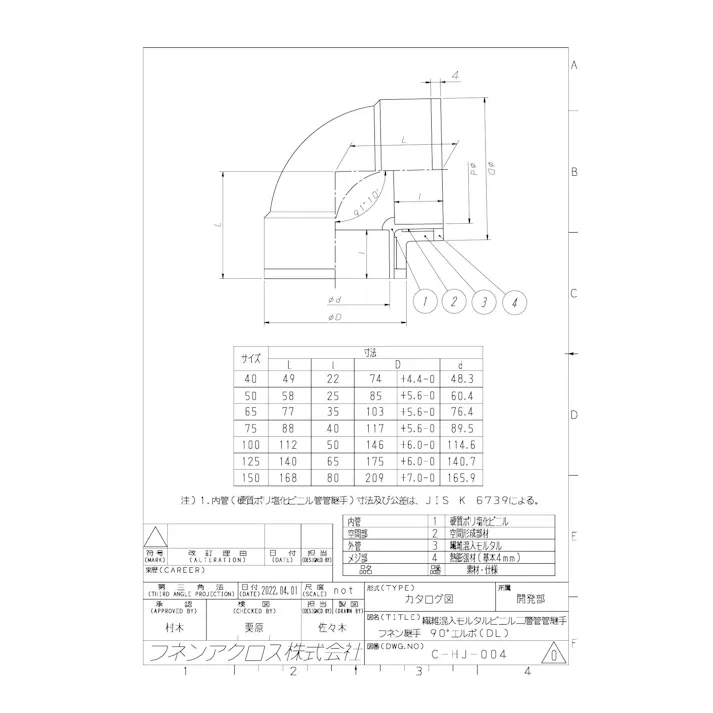 フネンアクロス NT-DL 150 NT-DL 90°エルボ 耐火二層管メジフリー継手 150 配管部材 メジフリー継手類 00000230765【別送品】