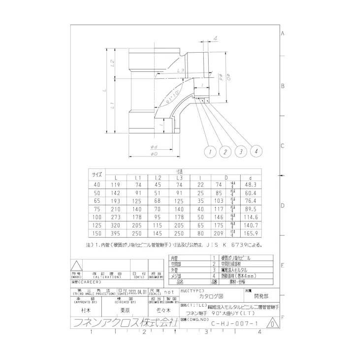 フネンアクロス NT-DT 125 NT-DT 90°小曲りY 耐火二層管メジフリー継手 125 配管部材 メジフリー継手類 00000230793【別送品】