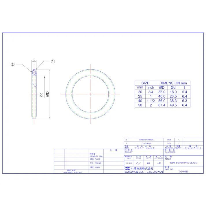 小澤物産 OZ-スーパーPFA 40A OZ-ガスケット スーパーPFAシール 40A 配管部材 クイックカップリング用ガスケット 00000236911【別送品】