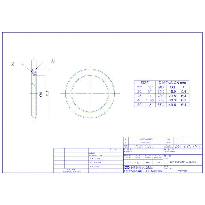小澤物産 OZ-スーパーPFA 50A OZ-ガスケット スーパーPFAシール 50A 配管部材 クイックカップリング用ガスケット 00000236912【別送品】