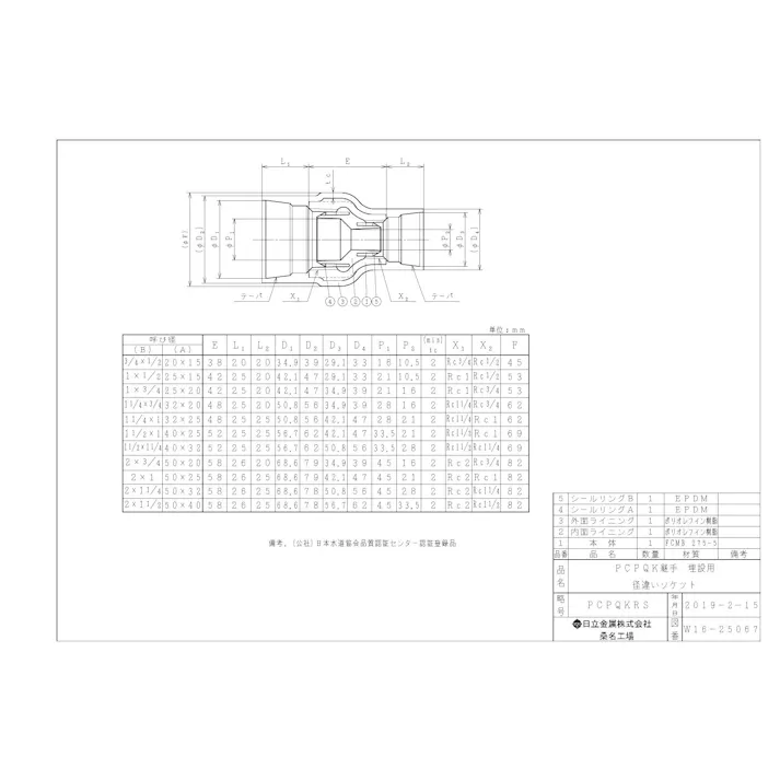 桑名金属工業 PCPQK-RS 埋設配管用ソケット 25AX20A 配管部材 PCPQK継手 00000238376【別送品】