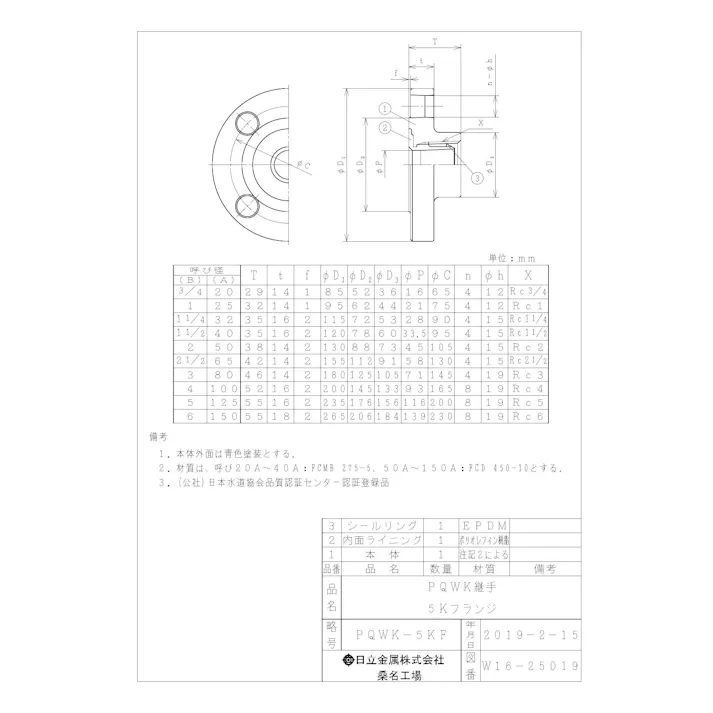 桑名金属工業 PQWK 5K フランジ 100A 配管部材 PQWK継手 00000241801【別送品】