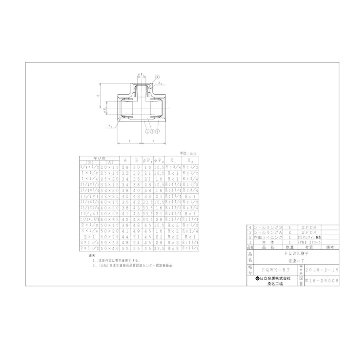 桑名金属工業 PQWK 径違いチーズ 32AX20A 配管部材 PQWK継手 00000241996【別送品】