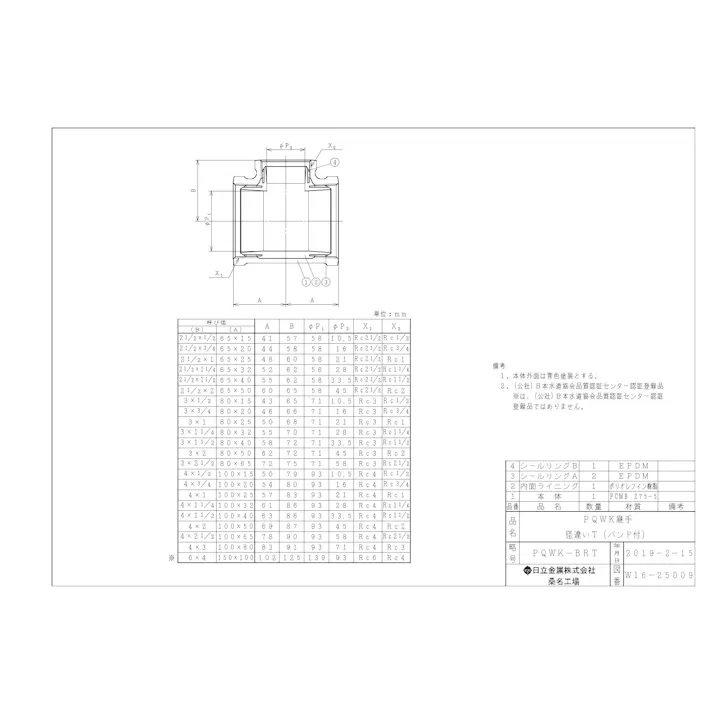 桑名金属工業 PQWK 径違いチーズ 65AX15A 配管部材 PQWK継手 00000242007【別送品】