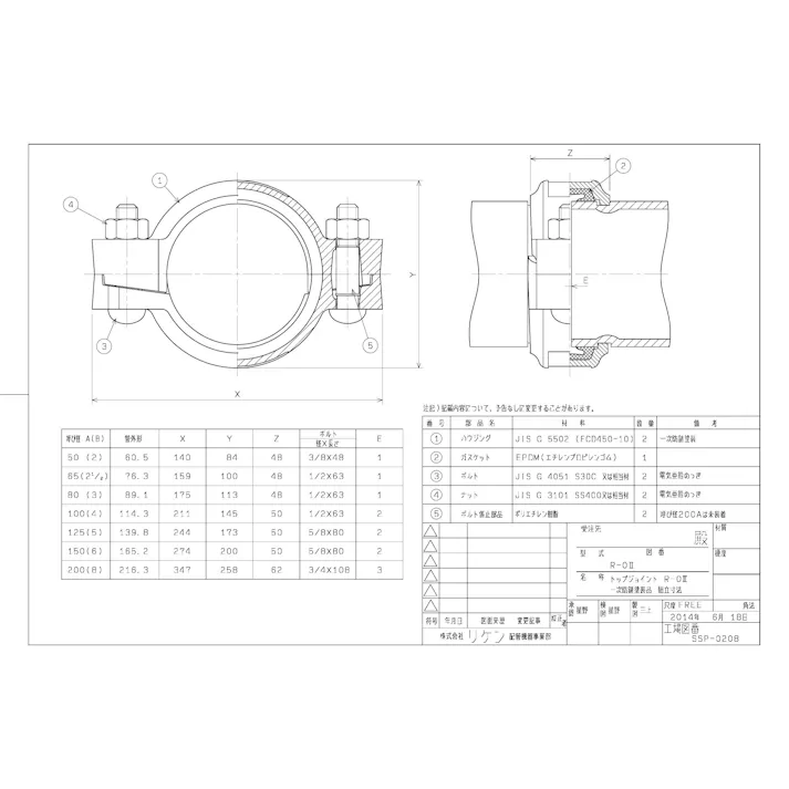 リケン R-0II トップジョイント【固定型】 一次防錆塗装品 150A 配管部材 トップジョイント【一次防錆塗装品】 00000245627【別送品】
