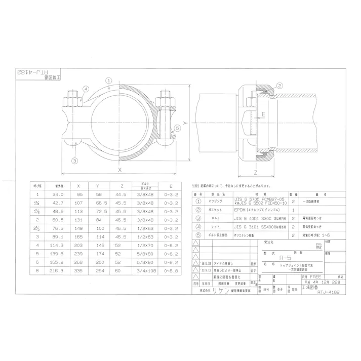 リケン R-5 トップジョイント【伸縮可とう型】 一次防錆塗装品 50A 配管部材 トップジョイント【一次防錆塗装品】 00000245681【別送品】