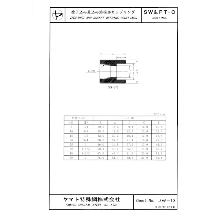 ヤマト特殊鋼 S25CSWXPT-S S25C 差込 X ネジ込 高圧 ソケット 10A 配管部材 高圧鍛造継手(カーボン) 00000262623【別送品】