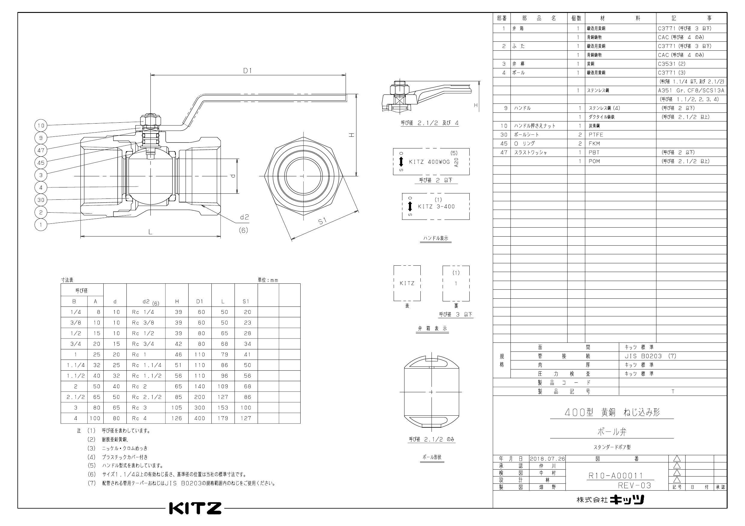 イシグロ キッツ T 黄銅ボール弁【400型】 80A 配管部材 青銅・黄銅