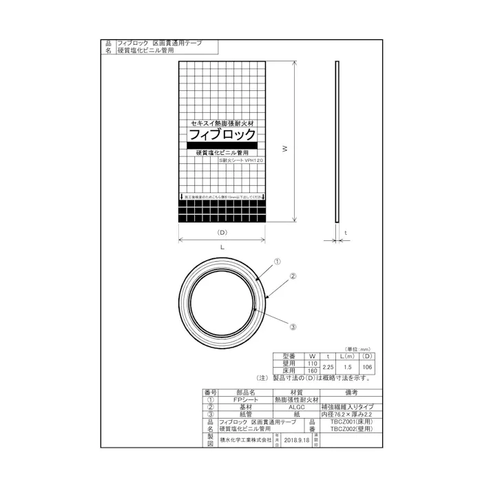 積水化学工業 セキスイ TBCZ001 フィブロック塩ビ管用【床用】 配管部材 フィブロック 塩ビ管用 床/壁 00000307912【別送品】