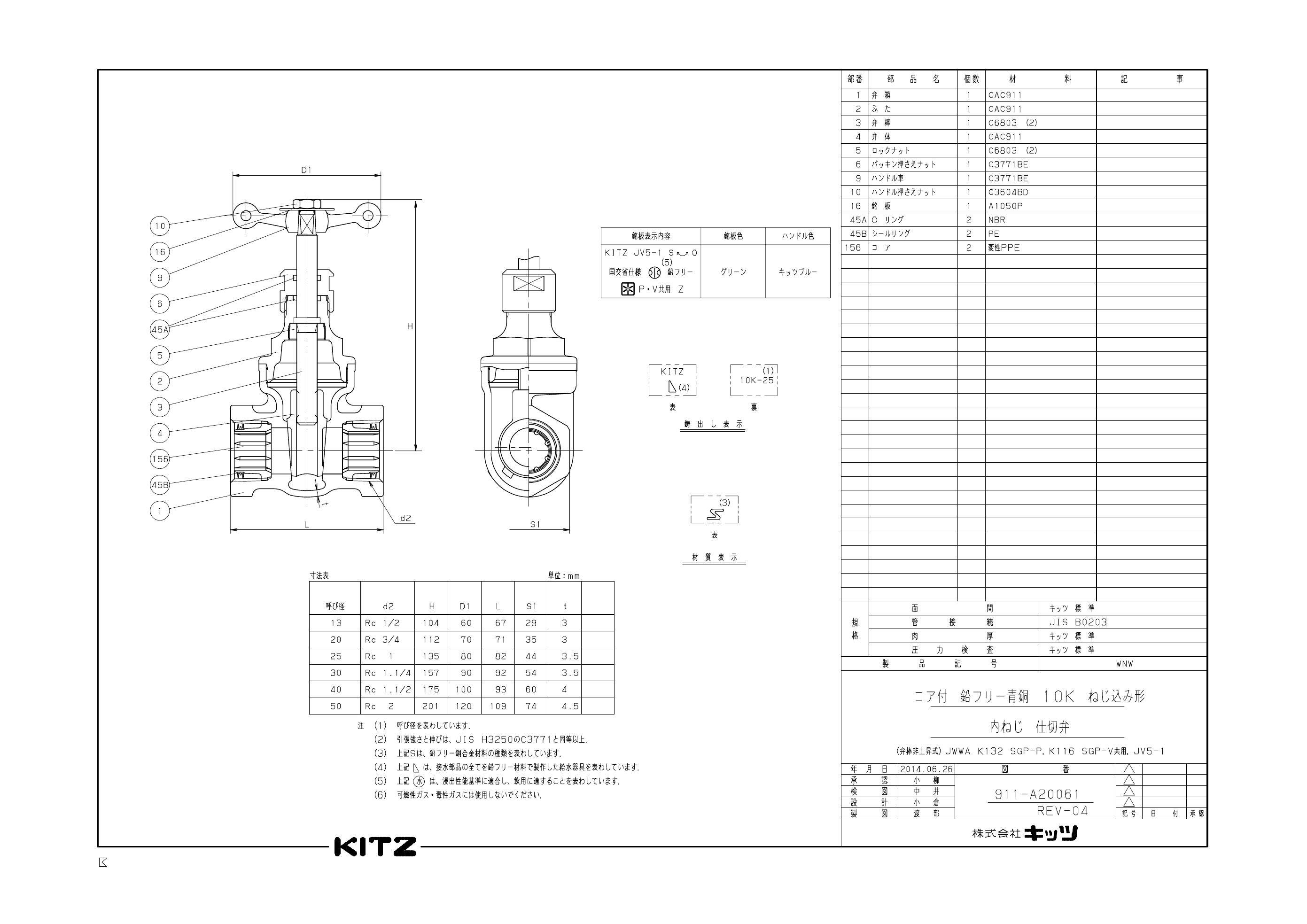 キッツ WNW 20A WNW キーパロイコアコートゲート弁【10K・埋設用】 20A 