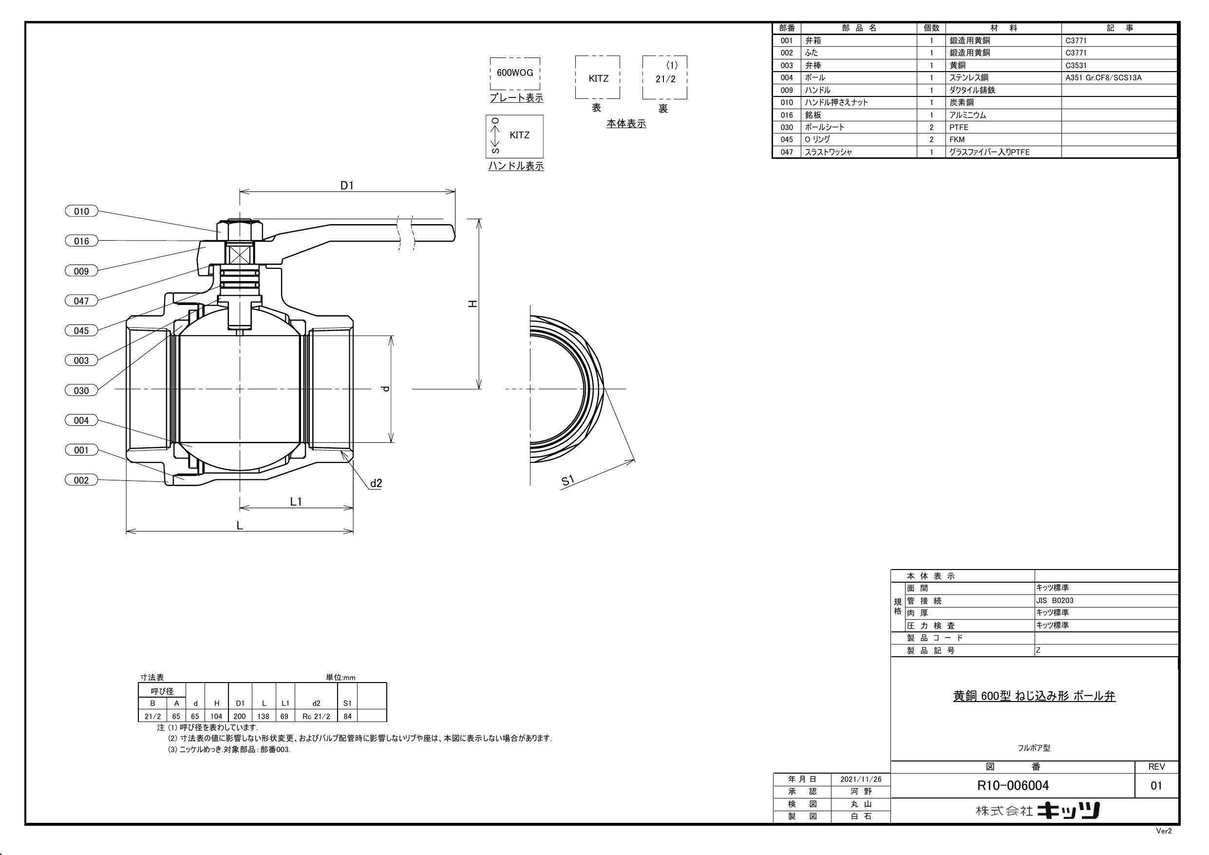 キッツ Z 65A Z 黄銅 エコボール【フルボア型】 65A 配管部材 黄銅