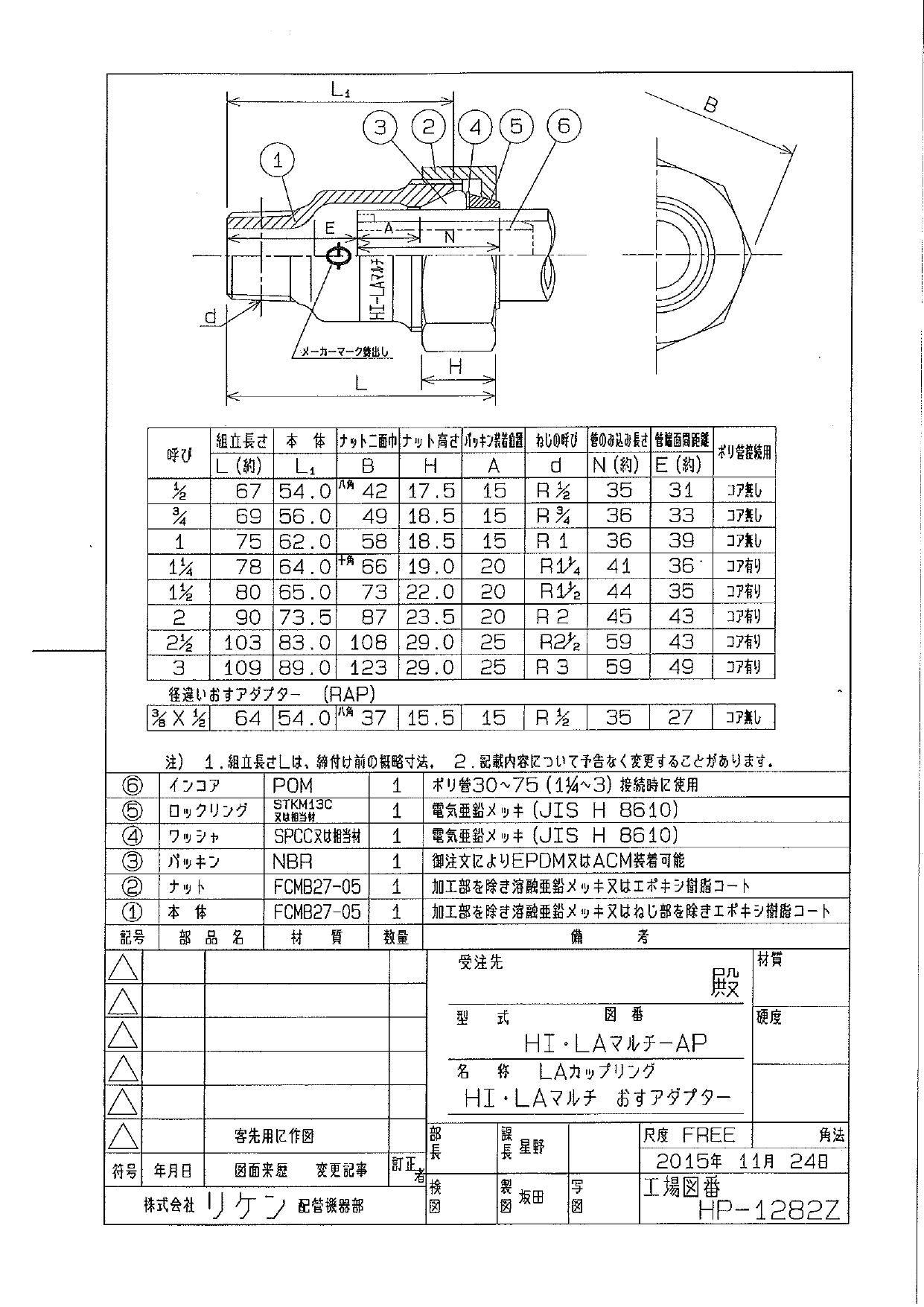 リケン コート HI-LA-AP マルチ型 おすアダプター 20A 配管部材 HI-LA