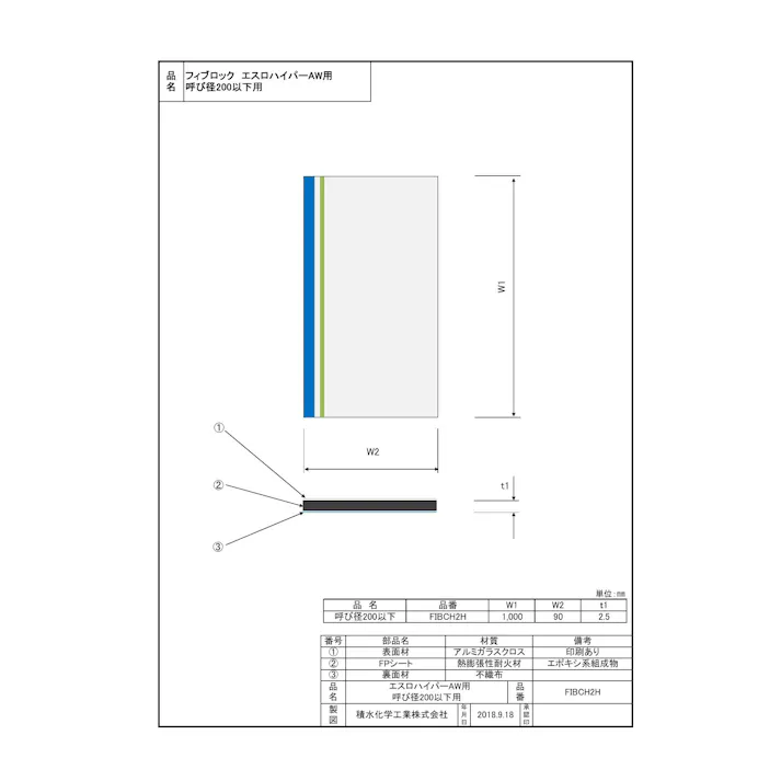 積水化学工業 セキスイ FIBCH2H フィブロック エスロハイパーAW用 壁・床共用 呼び径200以下用1m 配管部材 フィブロック エスロハイパーAW用 00000439323【別送品】