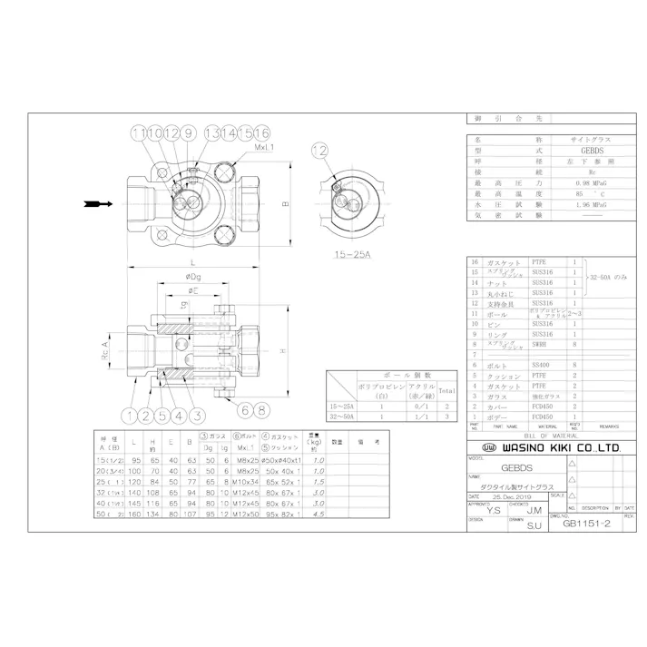 ワシノ機器 GEBDS 20A UW-GEBDS ネジ込サイトグラス【ダクタイル・青色・ボール式】 20A 配管部材 サイトグラス 00000439503【別送品】