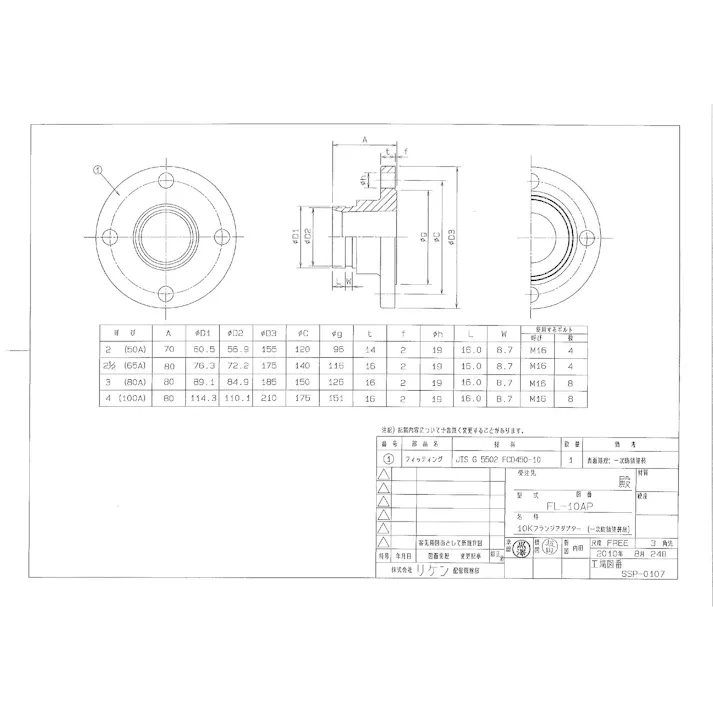 リケン FL-10AP フランジ アダプター(ハウジング型フランジ) 一次防錆塗装品 100A 配管部材 トップフィツティング【一次防錆塗装品】 00000507062【別送品】