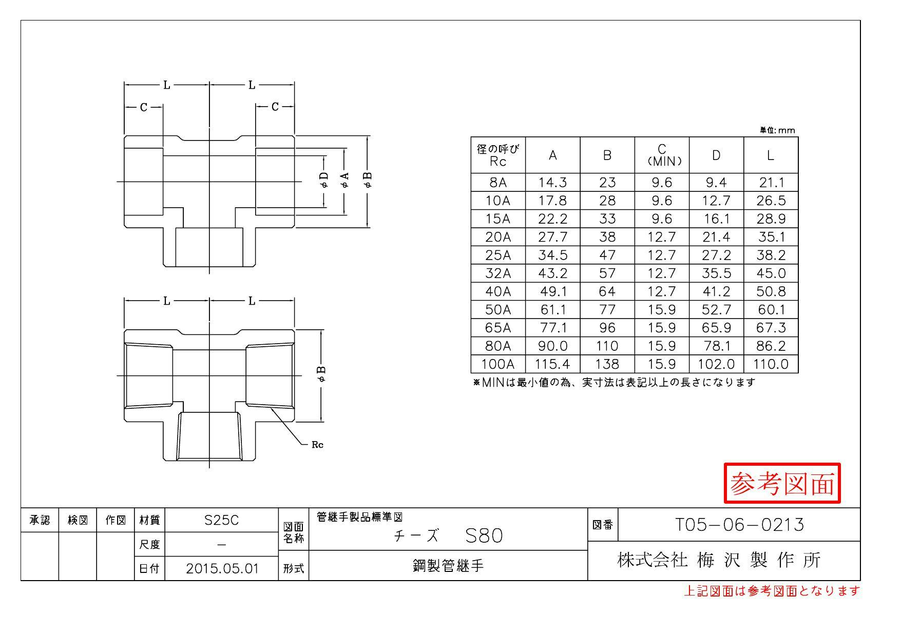 梅沢製作所 白S25C ネジ込 高圧 チーズ 25A 配管部材 高圧鍛造継手(カーボンメッキ) 00000865198【別送品】 | 建築資材 ...