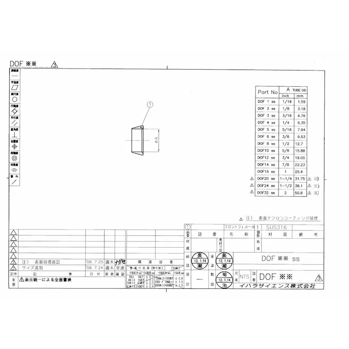 イハラサイエンス DOF3MSS フロント・フェルール 3MMOD (247090) 配管部材 ダブルフェルールタイプ チューブ継手 00001173705【別送品】