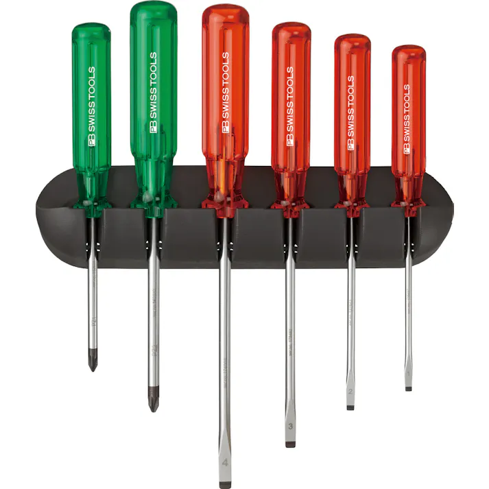 ピービースイスツールズ 6本組 クラシックハンドル マイナス・ポジドライバーセット ホルダー付 1mm 245 マイナスドライバー ドライバーセット 高トルク 501126014【別送品】