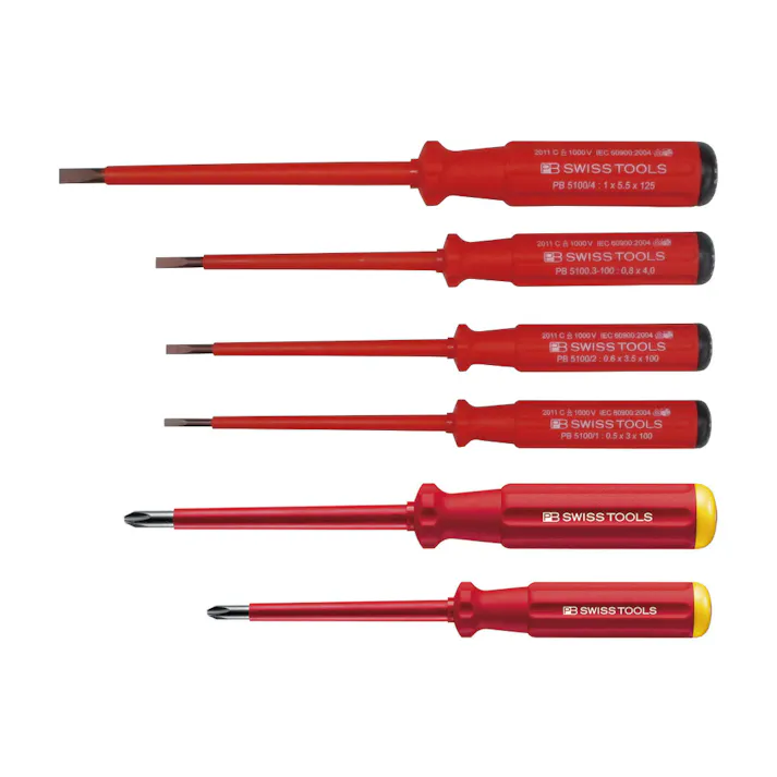 ピービースイスツールズ 6本組 スイスグリップ クラシックハンドルタイプ 絶縁ドライバーセット(マイナス・プラス) 5542 絶縁ドライバー マイナスドライバー エラストマーカバー 501540042【別送品】