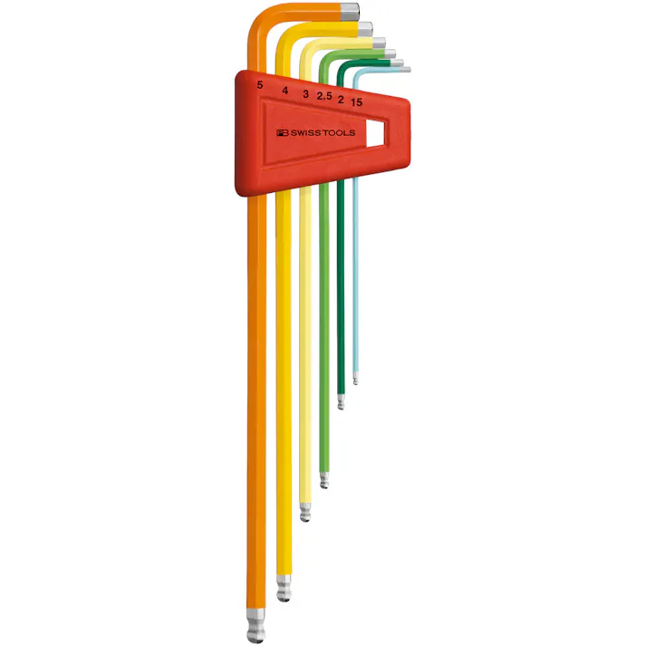 PB SWISS TOOLS ピービースイスツールズ 6本組 レインボーシリーズ ボール付ロング六角棒レンチセット L型 ホルダー付 212.LH-5RB 000501706075【別送品】