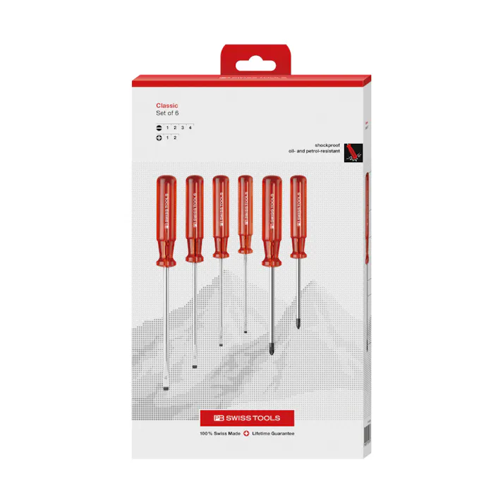 PB SWISS TOOLS ピービースイスツールズ 6本組 クラシックハンドル ドライバーセット(マイナス・プラス) ペーパーボックス入 1560.CBB 000501850012【別送品】
