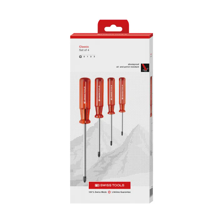 ピービースイスツールズ 4本組 クラシックハンドル プラスドライバーセット ペーパーボックス入 1562.CBB クロームメッキ ネジ締め DIY用 501850014【別送品】