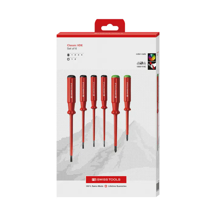 PB SWISS TOOLS ピービースイスツールズ 6本組 スイスグリップクラシックタイプ 絶縁ドライバーセット(マイナス・ポジプラス) ペーパーボックス入 5543.CBB 000501850021【別送品】