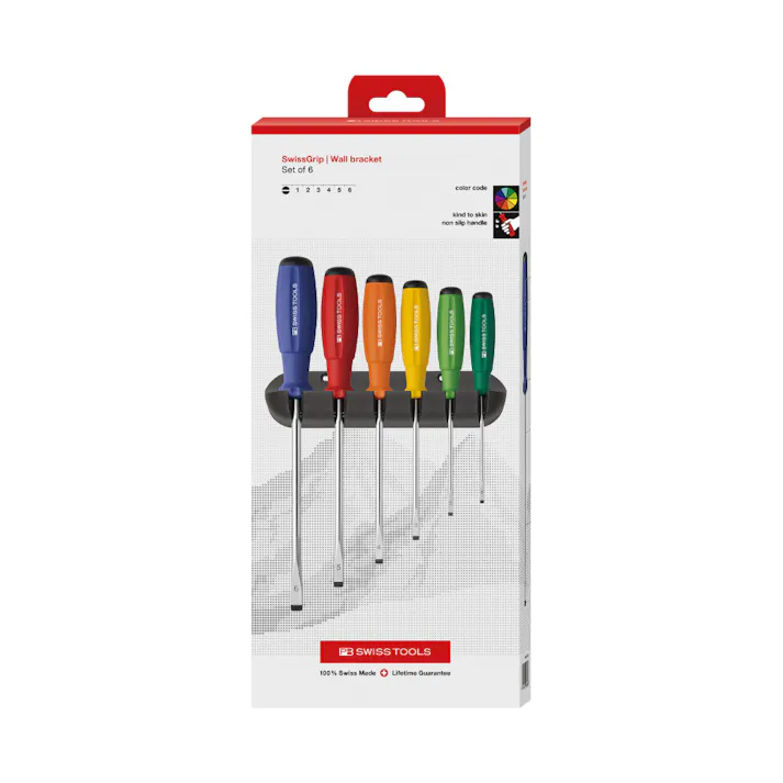 ピービースイスツールズ 6本組 レインボーシリーズ スイスグリップ マイナスドライバーセット ホルダー付 ペーパーボックス入 8240.RBCBB 色分けドライバー カラードライバー DIY用 501850036【別送品】