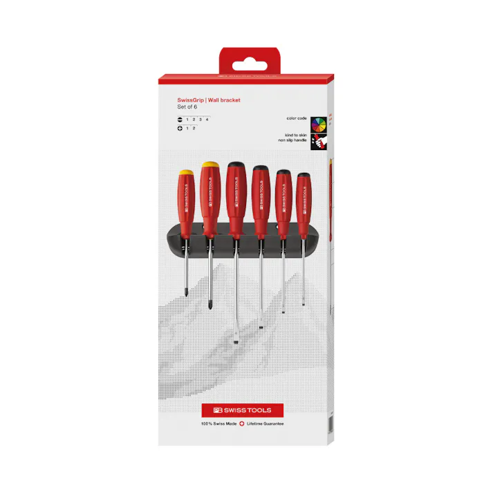 ピービースイスツールズ 6本組 スイスグリップ マイナスドライバーセット ホルダー付 ペーパーボックス入 8244.CBB ねじ締め作業 ドライバーブレード DIY用 501850040【別送品】