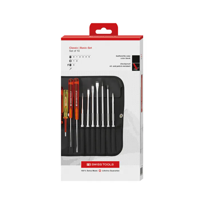 ピービースイスツールズ 10本組 差替式ドライバーセット ペーパーボックス入 215.CBB/2 コンパクト収納 自動車整備 DIY用 501850054【別送品】