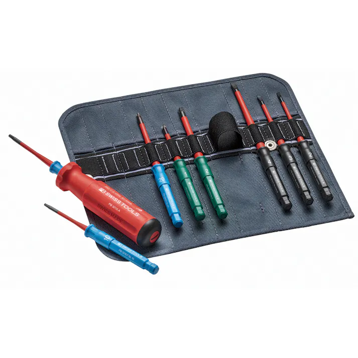 ピービースイスツールズ 9点組 5215絶縁ドライバーブレードシリーズ 絶縁ドライバーブレードセット(マイナス・ポジマイナス・ヘクスローブ) ロールケース付 5219.SU 完全絶縁 絶縁ドライバー 高電圧作業 501850082【別送品】